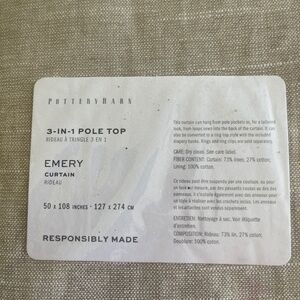 Pottery Barn Emery 3 in 1 Pole Top Curtain 50x 108